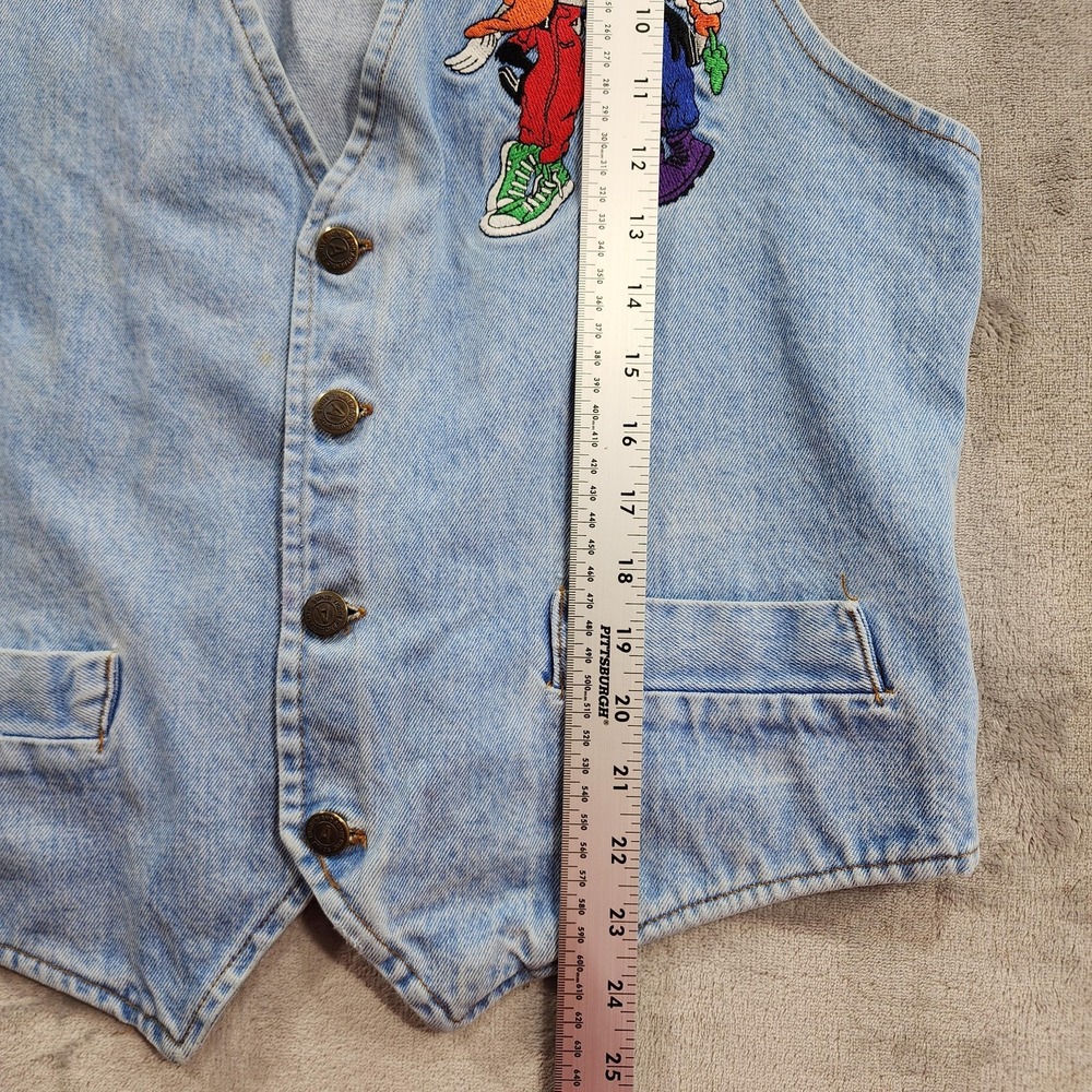 Vintage ACME Clothing Co Vest Mens L Blue Denim Bugs Bunny Daffy Duck Cartoon - Picture 13 of 14